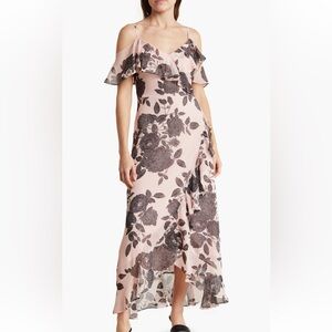 London Times Pink Off Shoulder Floral Ruffle Maxi Dress